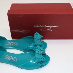 Salvatore Ferragamo Preita Lace-Bow Jelly Flat Sandals US 10 EU 40.5 - Green